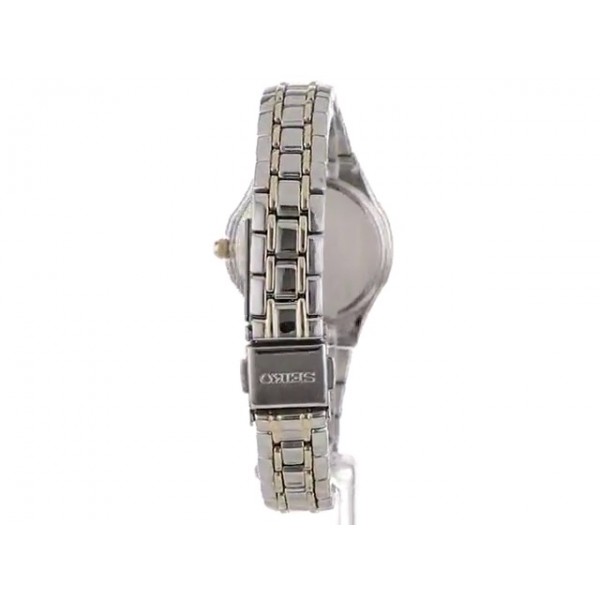 여성용 SEIKO 시계 - 다이아몬드 컬렉션 - 18개의 다이아몬드 액센트, 태양광 발전, 자개 다이얼, 투톤 로즈 골드 스테인리스 스틸 케이스 및 팔찌, 50m 방수 기능