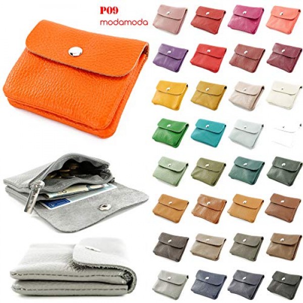 modamoda de - P09 - 이탈리아 가죽 여성용 지갑, 스몰, 실버 메탈릭