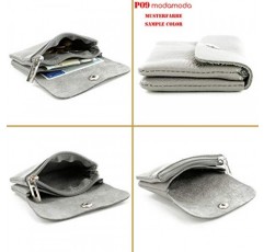 modamoda de - P09 - 이탈리아 가죽 여성용 지갑, 스몰, 실버 메탈릭