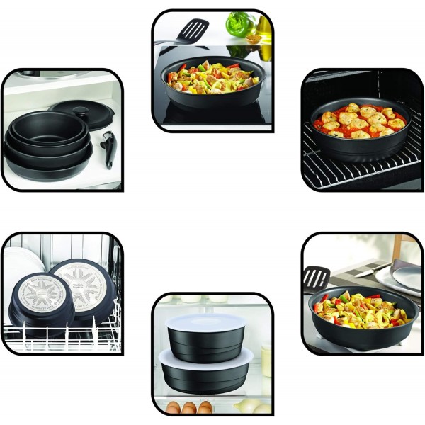 Tefal Ingenio Expertise L8564004 그릴 팬, 26cm, 인덕션, 논스틱 ​​코팅, 손잡이 별도 판매, 블랙
