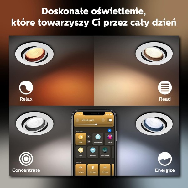 Philips Hue White Amb. Milliskin 매입형 스포트라이트 3-플레임 알루미늄 3x350lm