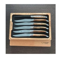 Laguiole en Aubrac 럭셔리 완전 단조 풀 탱 스테인레스 스틸 스테이크 나이프 Aubrac 목재 손잡이, 스테인레스 스틸 샤이니 볼스터가 포함된 6피스 세트