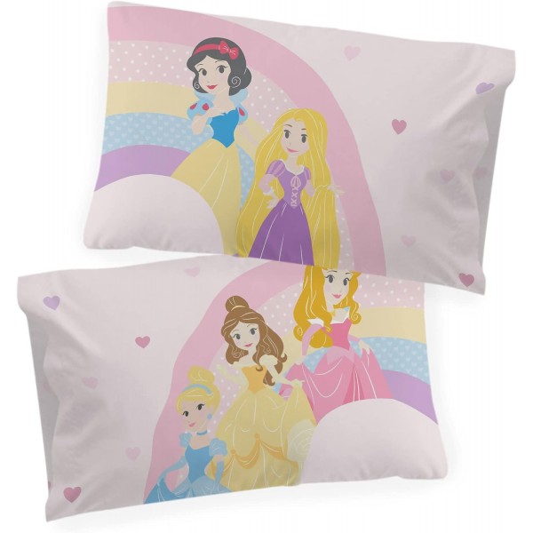 Jay Franco 디즈니 프린세스 컷 페이퍼 100% 면 4피스 더블 침구 세트 - 이불 커버, 장착 시트 및 베갯잇 포함 핑크 - 프린세스 더블