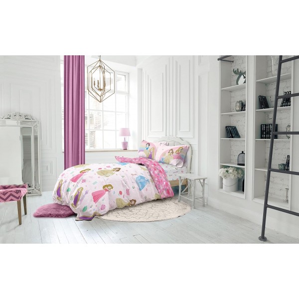 Jay Franco 디즈니 프린세스 컷 페이퍼 100% 면 4피스 더블 침구 세트 - 이불 커버, 장착 시트 및 베갯잇 포함 핑크 - 프린세스 더블