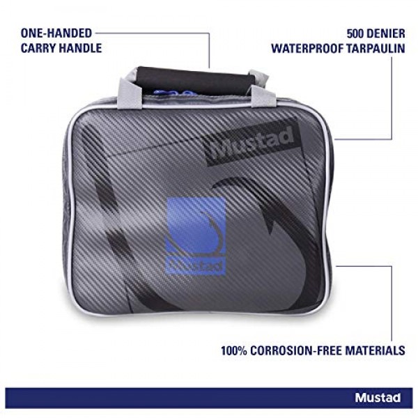 머스타드 리거 백, 방수 지퍼가 있는 방수 500데니어 타포린, 한손 네오프렌 핸들, 그레이/블루