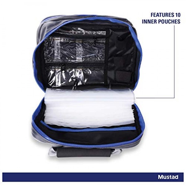 머스타드 리거 백, 방수 지퍼가 있는 방수 500데니어 타포린, 한손 네오프렌 핸들, 그레이/블루