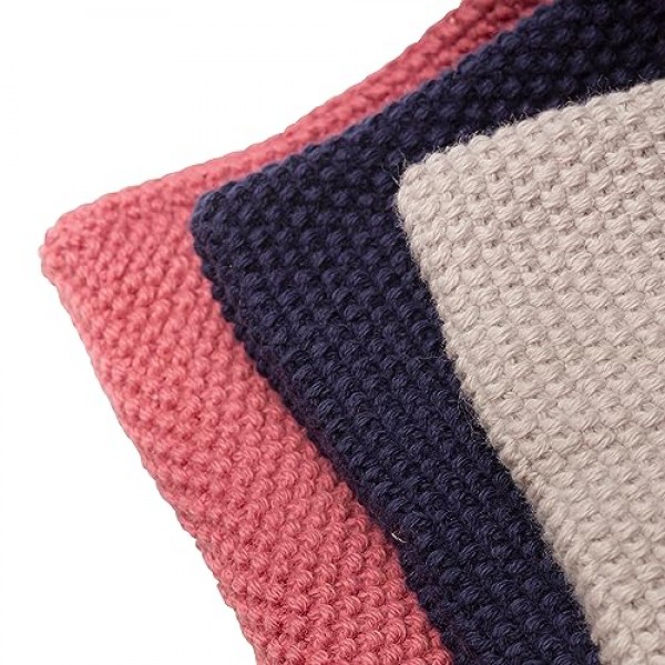 REDECKER 니트 행주, 3개 세트, 기계 세탁 가능, 블루/로즈/그레이