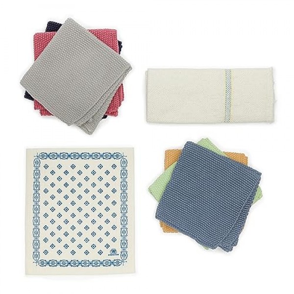 REDECKER 니트 행주, 3개 세트, 기계 세탁 가능, 블루/로즈/그레이