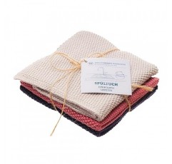 REDECKER 니트 행주, 3개 세트, 기계 세탁 가능, 블루/로즈/그레이