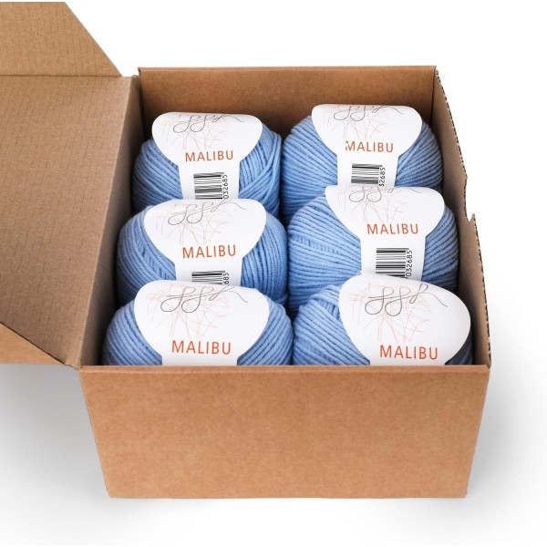 ggh Malibu Box - 공 6개 - 뜨개질 또는 뜨개질용 면 혼방 - 색상 016 - 하늘색