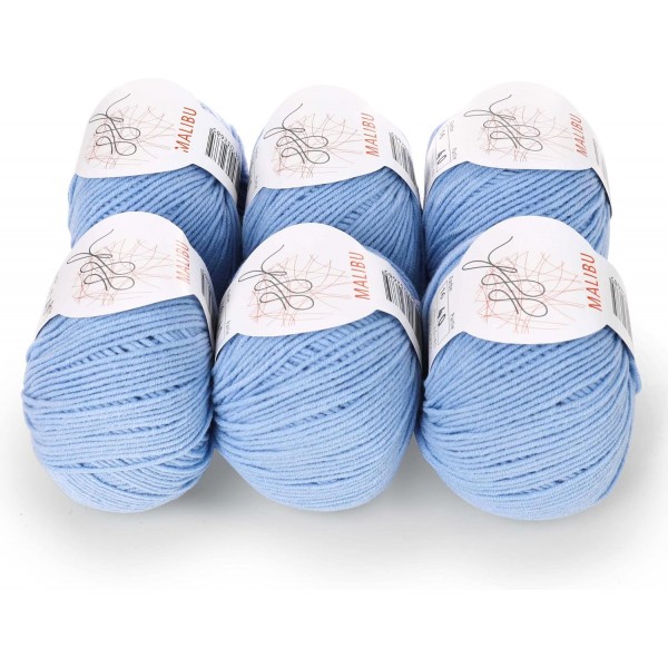 ggh Malibu Box - 공 6개 - 뜨개질 또는 뜨개질용 면 혼방 - 색상 016 - 하늘색
