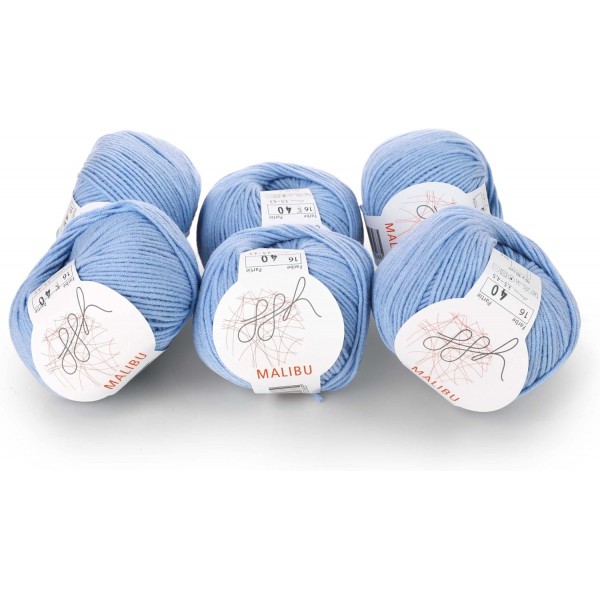 ggh Malibu Box - 공 6개 - 뜨개질 또는 뜨개질용 면 혼방 - 색상 016 - 하늘색