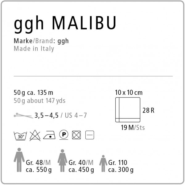 ggh Malibu Box - 공 6개 - 뜨개질 또는 뜨개질용 면 혼방 - 색상 016 - 하늘색