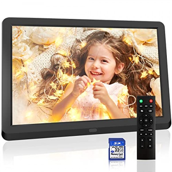 STUOGYUM 디지털 액자 10인치, 1920 x 1080P 풀 HD 16:9 전자 액자 IPS, 원격 제어, 자동 회전, 사진, 음악, 비디오, 달력, 알람 시계(32GB 메모리 포함)
