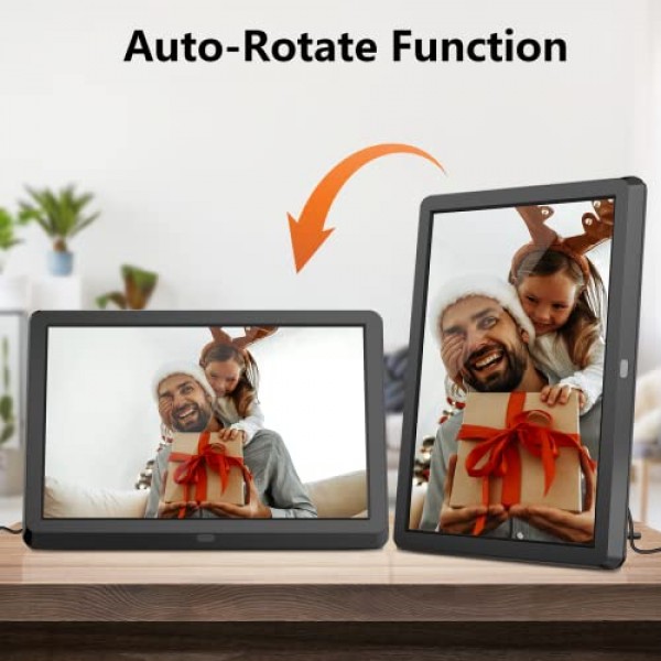 STUOGYUM 디지털 액자 10인치, 1920 x 1080P 풀 HD 16:9 전자 액자 IPS, 원격 제어, 자동 회전, 사진, 음악, 비디오, 달력, 알람 시계(32GB 메모리 포함)