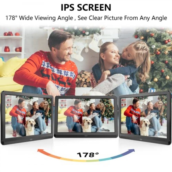 STUOGYUM 디지털 액자 10인치, 1920 x 1080P 풀 HD 16:9 전자 액자 IPS, 원격 제어, 자동 회전, 사진, 음악, 비디오, 달력, 알람 시계(32GB 메모리 포함)