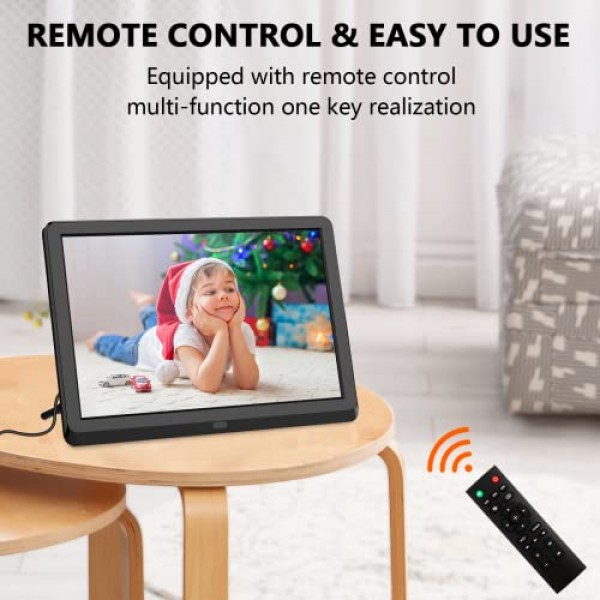 STUOGYUM 디지털 액자 10인치, 1920 x 1080P 풀 HD 16:9 전자 액자 IPS, 원격 제어, 자동 회전, 사진, 음악, 비디오, 달력, 알람 시계(32GB 메모리 포함)