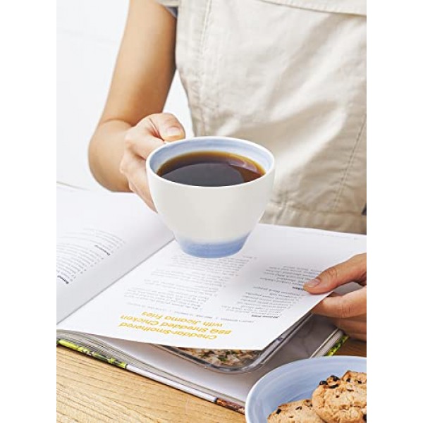 Sweese 도자기 티컵 및 접시 - 8온스 - 4개 세트, 라떼, 카푸치노, 카페 모카 및 차용 영국 커피 컵, 그라데이션 라일락