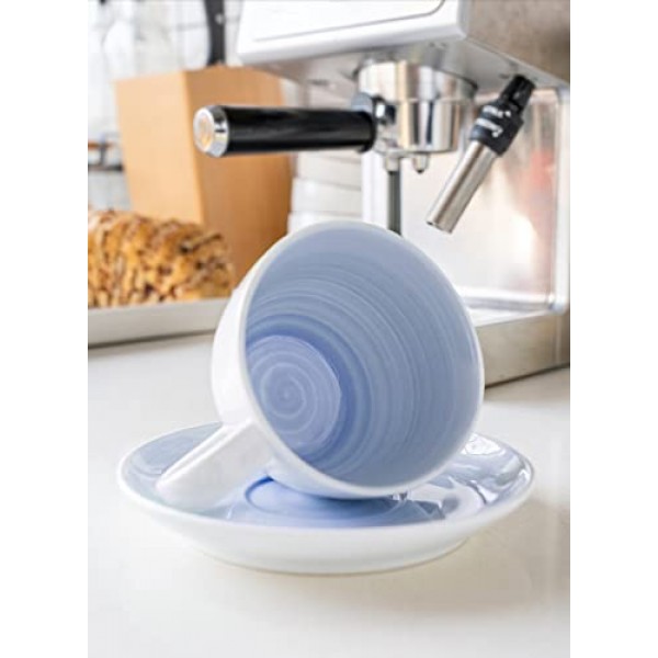 Sweese 도자기 티컵 및 접시 - 8온스 - 4개 세트, 라떼, 카푸치노, 카페 모카 및 차용 영국 커피 컵, 그라데이션 라일락