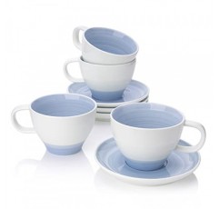 Sweese 도자기 티컵 및 접시 - 8온스 - 4개 세트, 라떼, 카푸치노, 카페 모카 및 차용 영국 커피 컵, 그라데이션 라일락