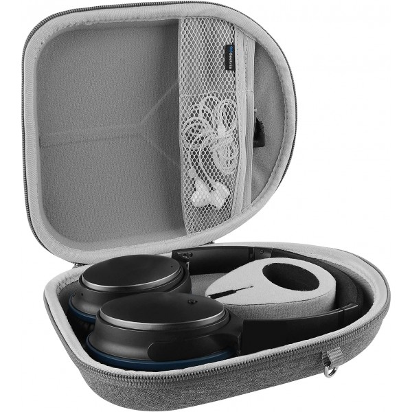Bose QuietComfort QC35, QC35 시리즈 II, QC25, QC15, SoundLink, SoundTrue, Mpow H7 헤드폰, 하드 캐리 케이스 라이트 그레이 스트라이프용 Geekria 케이스 헤드폰