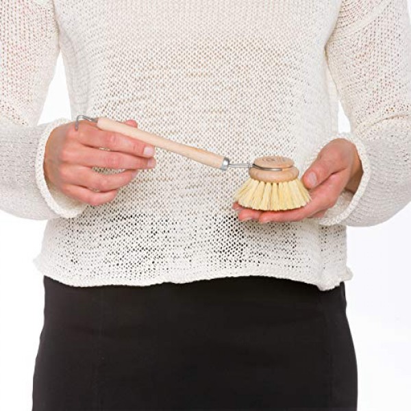 REDECKER 탐피코 섬유 강모 2인치 다용도 주방 접시 닦는 브러시, 너도밤나무 손잡이, 대나무 접시 브러시 대체품, 냄비, 프라이팬 및 주방 용품에 적합, 독일산