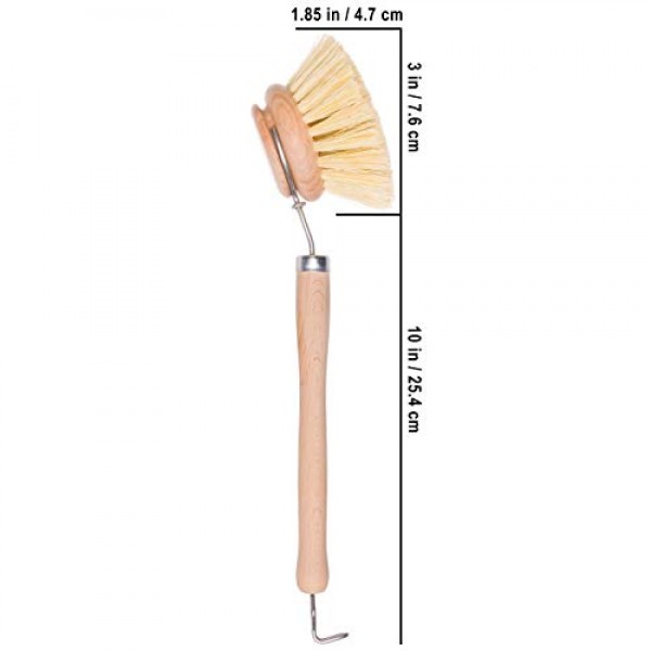 REDECKER 탐피코 섬유 강모 2인치 다용도 주방 접시 닦는 브러시, 너도밤나무 손잡이, 대나무 접시 브러시 대체품, 냄비, 프라이팬 및 주방 용품에 적합, 독일산