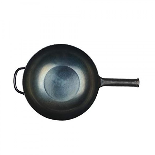 ZhenSanHuan HandHammered Iron Wok 플랫 바닥 유도 적합(도움말이 있는 34CM 철 손잡이)