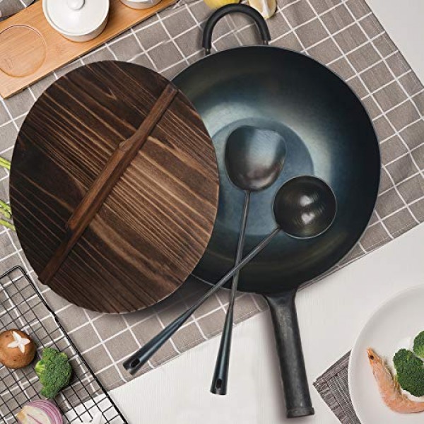 ZhenSanHuan HandHammered Iron Wok 플랫 바닥 유도 적합(도움말이 있는 34CM 철 손잡이)