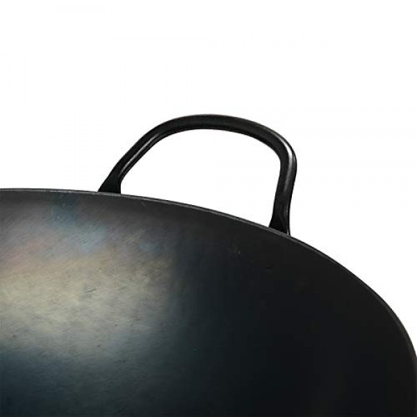 ZhenSanHuan HandHammered Iron Wok 플랫 바닥 유도 적합(도움말이 있는 34CM 철 손잡이)