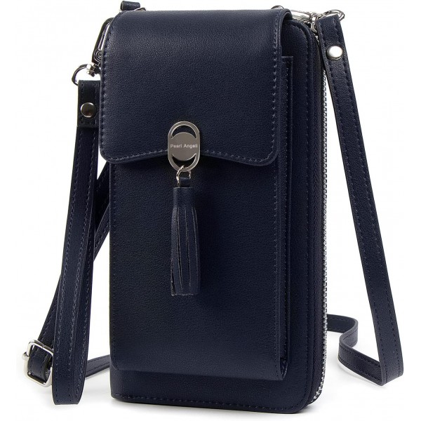 Pearl Angeli Cell Phone Purse Travel Bag 여성 숄더 스트랩 백 RFID 차단 카드 모바일 핸드백, 로얄 블루, 모던