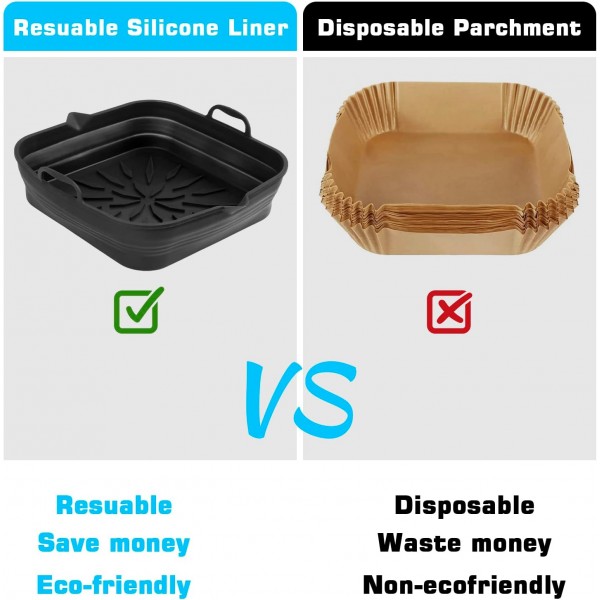 Pietuley 2 에어프라이어용 접이식 실리콘 몰드 - 에어프라이어용 실리콘 인서트 베이킹페이퍼 실리콘 - 실리콘 에어프라이어 베이킹페이퍼 - 에어프라이어 베이킹페이