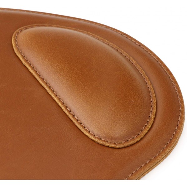 손목 받침대가 있는 Londo 가죽 타원형 Mouspad - 미끄럼 방지 바닥, 매끄러운 표면(황갈색)