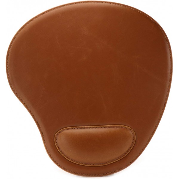 손목 받침대가 있는 Londo 가죽 타원형 Mouspad - 미끄럼 방지 바닥, 매끄러운 표면(황갈색)