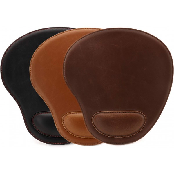 손목 받침대가 있는 Londo 가죽 타원형 Mouspad - 미끄럼 방지 바닥, 매끄러운 표면(황갈색)