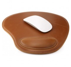 손목 받침대가 있는 Londo 가죽 타원형 Mouspad - 미끄럼 방지 바닥, 매끄러운 표면(황갈색)