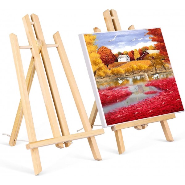 Viesap 이젤, 2피스 나무 이젤, 원목으로 만든 40cm 그림 스탠드, 디스플레이/테이블 이젤, 접을 수 있는 공간 절약형, 장식용 스탠드, 어린이용 이젤, 그림, 어린이 예술 