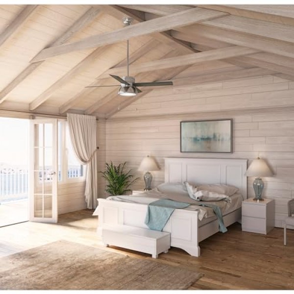 HUNTER Fan Loki 50424 실내용 천장 선풍기, 조명 및 리모컨 포함, 연한 회색 참나무 및 천연 목재 소재의 교체 가능한 블레이드 4개, 여름 및 겨울에 이상적, 132cm