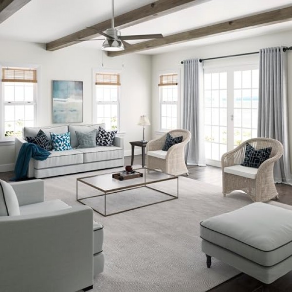 HUNTER Fan Loki 50424 실내용 천장 선풍기, 조명 및 리모컨 포함, 연한 회색 참나무 및 천연 목재 소재의 교체 가능한 블레이드 4개, 여름 및 겨울에 이상적, 132cm