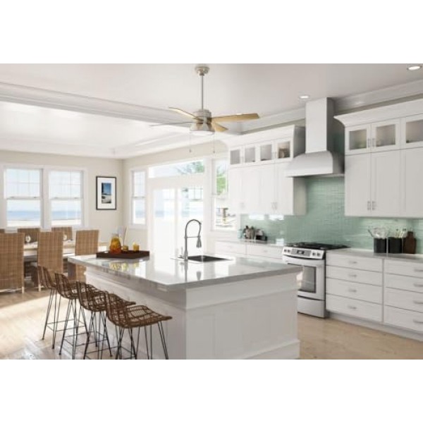 HUNTER Fan Loki 50424 실내용 천장 선풍기, 조명 및 리모컨 포함, 연한 회색 참나무 및 천연 목재 소재의 교체 가능한 블레이드 4개, 여름 및 겨울에 이상적, 132cm