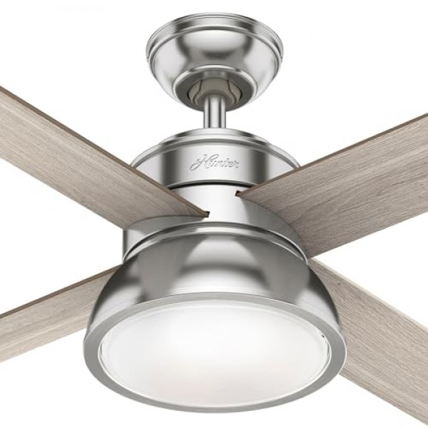 HUNTER Fan Loki 50424 실내용 천장 선풍기, 조명 및 리모컨 포함, 연한 회색 참나무 및 천연 목재 소재의 교체 가능한 블레이드 4개, 여름 및 겨울에 이상적, 132cm