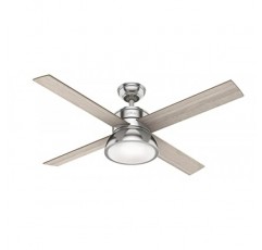 HUNTER Fan Loki 50424 실내용 천장 선풍기, 조명 및 리모컨 포함, 연한 회색 참나무 및 천연 목재 소재의 교체 가능한 블레이드 4개, 여름 및 겨울에 이상적, 132cm