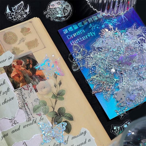 405pcs Scrapbooking 스티커 스티커, 홀로그램 스티커 빛나는 매직 나비 액세서리, 동화 컬렉션 일기, 사진 앨범, 달력 반짝이 스티커에 대 한 홀로그램 반짝이 스티커 스티