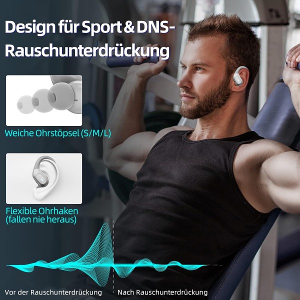 Ulfsaar Bluetooth 헤드폰, HD 마이크가 있는 귀 헤드폰 무선 Bluetooth 5.3, 무선 헤드폰 HiFi 스테레오, Android iOS 실버용 스포츠 이어폰 딥 베이스 IPX7 방수 90시간 재생 시간