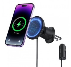 Magsafe 차량용 마운트 충전기용 Baseus, [올인원] 차량용 통풍구용 15W 고속 충전 휴대폰 마운트, 40W USB A 차량용 충전기 및 iPhone 15 14 13 12 Pro Max Plus용 케이블이 포함된 자