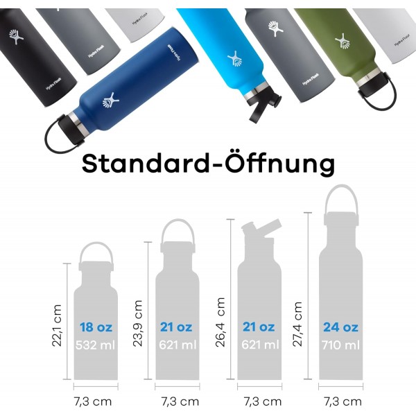 HYDRO FLASK - 드링킹 보틀 621ml(21oz) - 진공 단열 스테인리스 스틸 물병 - 누출 방지 플렉스 캡 뚜껑이 있는 스포츠 물병 - 보틀 식기세척기 안전 - 표준 개방 - 올리브 코어 