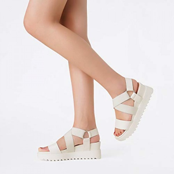 DREAM PAIRS 여성용 오픈 토 앵클 스트랩 플랫폼 웨지 샌들