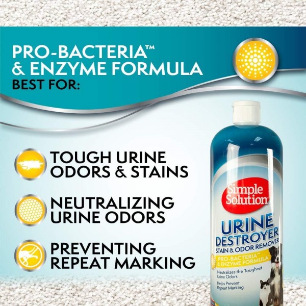 Simple Solution Urine Destroyer Enzymatic Cleaner 애완 동물 얼룩 및 냄새 제거제 (Pro-Bacteria Cleaning Power Single)