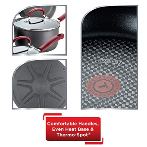 T-fal Ultimate 단단한 양극산화 처리된 붙지 않는 조리기구 세트 12피스 오븐 브로일러 안전 600F 냄비 및 팬, 식기세척기 사용 가능 검정색