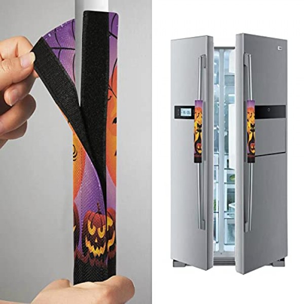 할로윈 호박 고양이 냉장고 문 손잡이 커버 박쥐 스파이더 웹 보름달 주방 가전 장갑 전자 레인지 식기 세척기 냉장고 문 천 보호대 2pcs